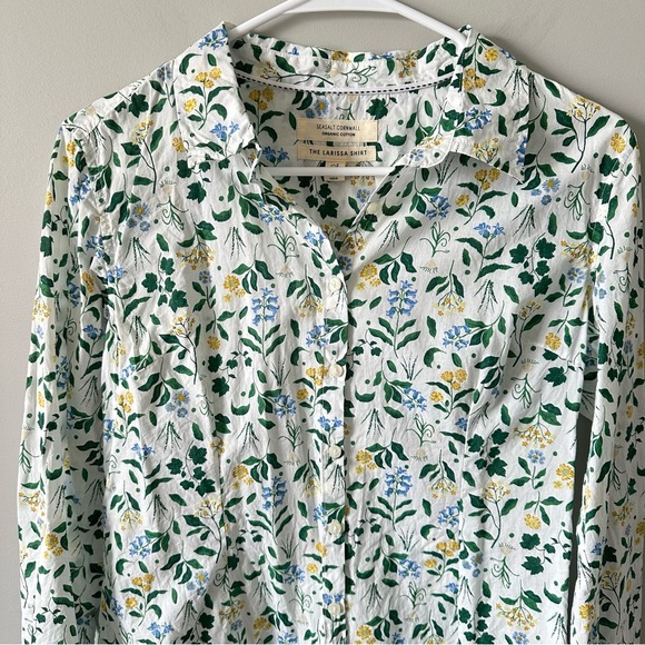 Seasalt Shirt Womens Sz 4 Button Up Larissa Organic Cotton Floral Roll Tab - Picture 3 of 12